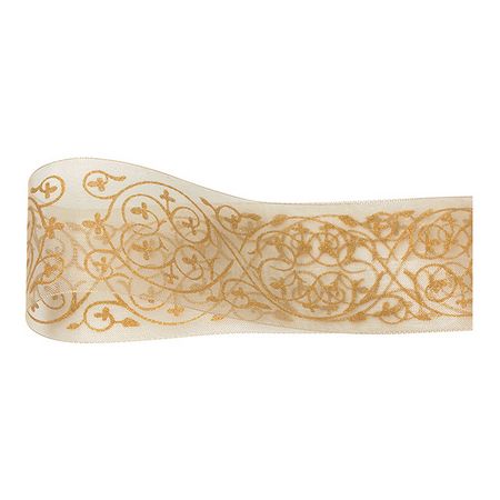 木馬リボン/プリントオーガンジー　#15　ベージュ　5m/RO004560-015