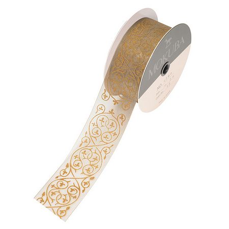 木馬リボン/プリントオーガンジー　#15　ベージュ　5m/RO004560-015