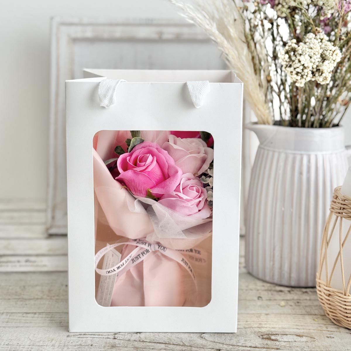 即日★【ソープフラワー】ポシュ5輪ブーケ ピンク/MM000010-00P