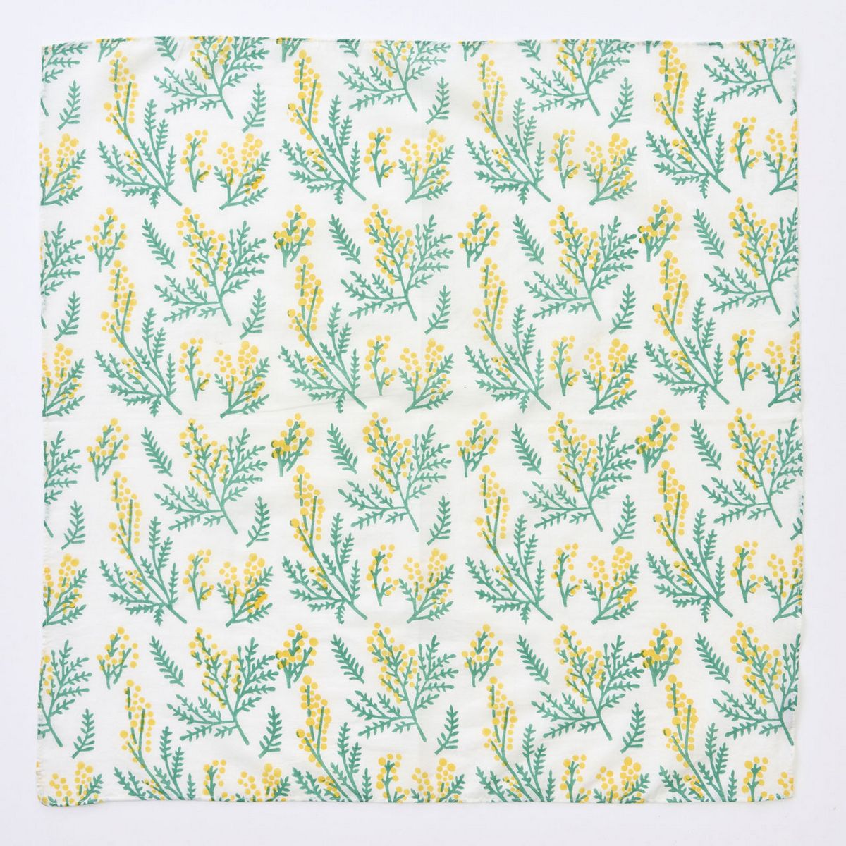 ブロックプリント ミモザ柄ハンカチ WH/SI304942-0WH