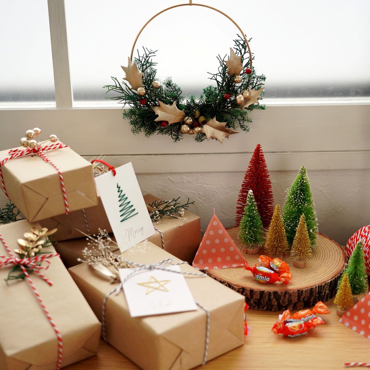 CraftieHome/ゴールドフープのクリスマスリースキット/C-01-FLO-221102-MX