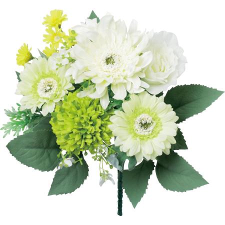 【造花】YDM/ガーベラアレンジブッシュM ホワイトグリーン/FBC-8307W/G