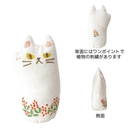 GREENHOUSE/NY刺繍オーナメント猫 ナンテン/5521-WH