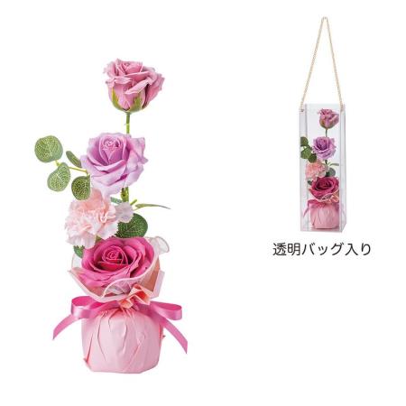 【ソープフラワー】GREENHOUSE/クリアラインバッグソープフラワー ピンク/5580-PK