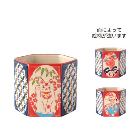 GREENHOUSE/NY六角陶器ポットL 縁起物/NY635-A