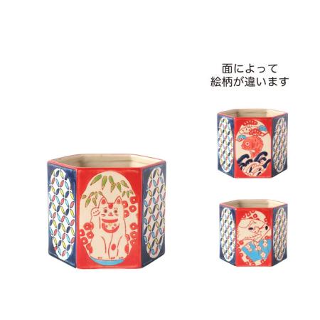 GREENHOUSE/NY六角陶器ポットS 縁起物/NY635-B
