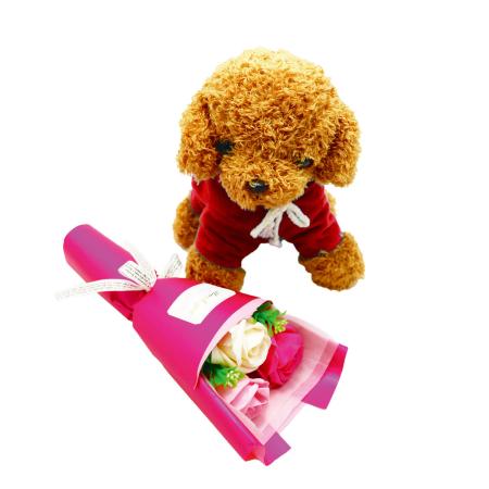 【ソープフラワー】アムール・デ・フルール/トイプードル&ブーケ 窓付きBOX フランボワーズ/AM26TPF