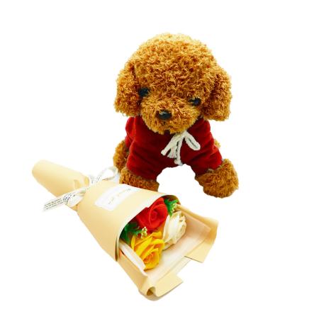 【ソープフラワー】アムール・デ・フルール/トイプードル&ブーケ 窓付きBOX オレンジ/AM26TPO