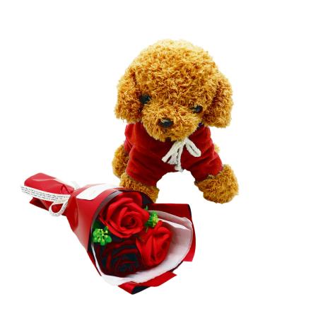 【ソープフラワー】アムール・デ・フルール/トイプードル&ブーケ 窓付きBOX レッド/AM26TPR