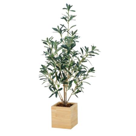 【直送】 【人工観葉植物】光の楽園/光触媒 ウッドボックスオリーブ90/2716A210 ※返品・代引・キャンセル不可