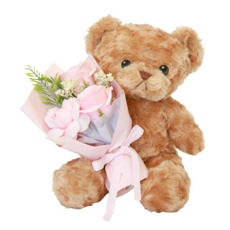 【ソープフラワー】大橋新治商店/スタッフドベア ブーケ ピンク/87-0126