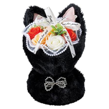 【ソープフラワー】松野ホビー/7輪ファーブラックキャットスタンドブーケ オレンジ/GM-5856