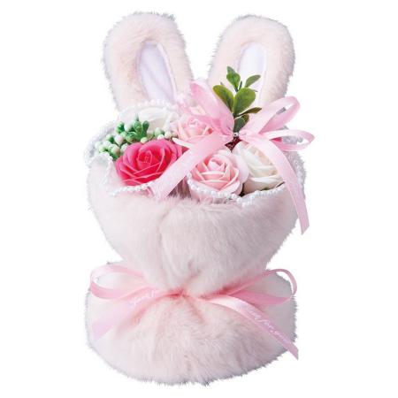 【ソープフラワー】松野ホビー/7輪ファーラビットシャボンスタンドブーケ ピンク/GM-5912