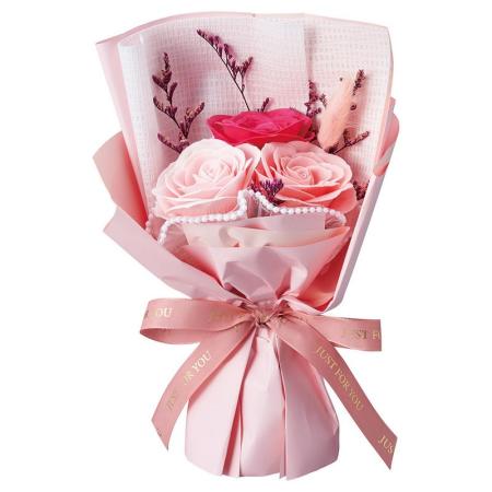 【ソープフラワー】松野ホビー/スタンドスイートシャボン3輪ブーケ袋付き ピンク/GM-5839