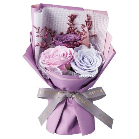 【ソープフラワー】松野ホビー/スタンドスイートシャボン3輪ブーケ袋付き パープル/GM-5841