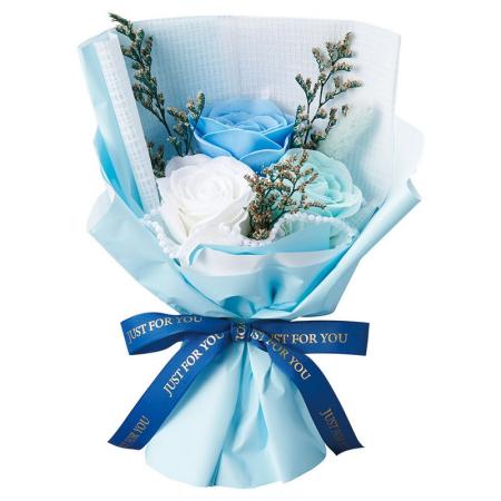 【ソープフラワー】松野ホビー/スタンドスイートシャボン3輪ブーケ袋付き ブルー/GM-5842