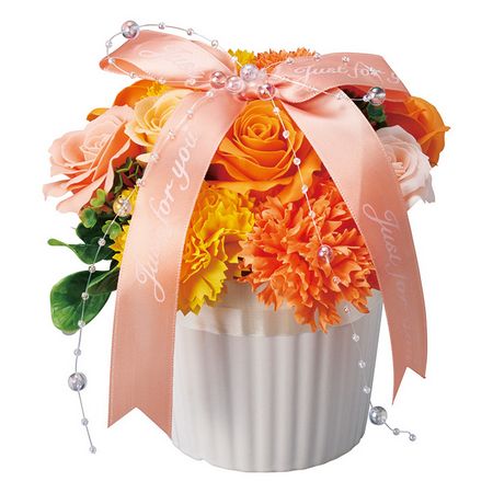 【ソープフラワー】松野ホビー/ストライプ陶器シャボンアレンジ オレンジ/GM-5874