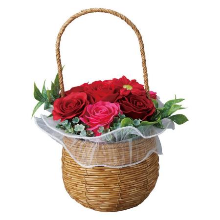 【ソープフラワー】松野ホビー/ハピネスシャボンPP手付バスケット レッド/GM-5901