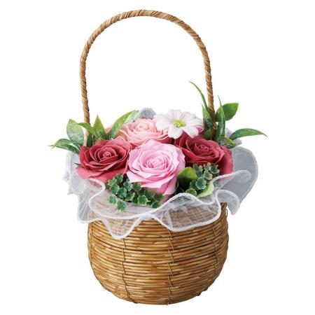 【ソープフラワー】松野ホビー/ハピネスシャボンPP手付バスケット ピンク/GM-5902