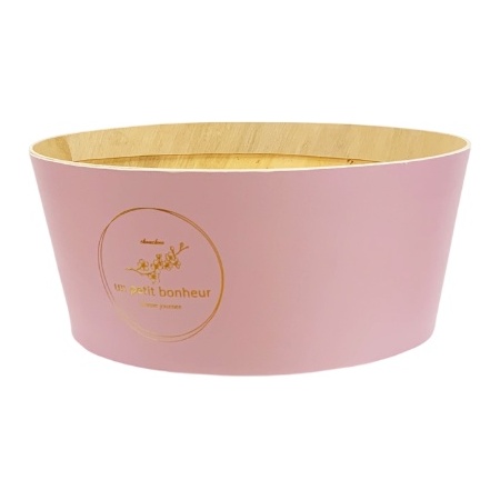 Gracias/プリントウッドバスケット箔押し寄せ鉢L・ビンテージピンク/HC13335