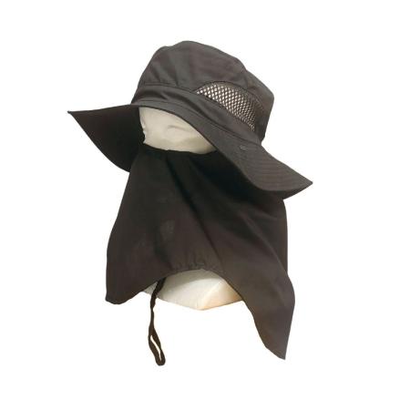 丸和貿易/UVカット帽子 サファリハット フェイスガード ブラック/4009696-02