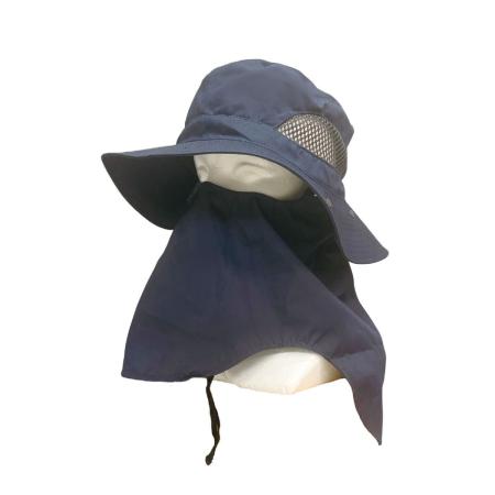 丸和貿易/UVカット帽子 サファリハット フェイスガード ネイビー/4009696-04