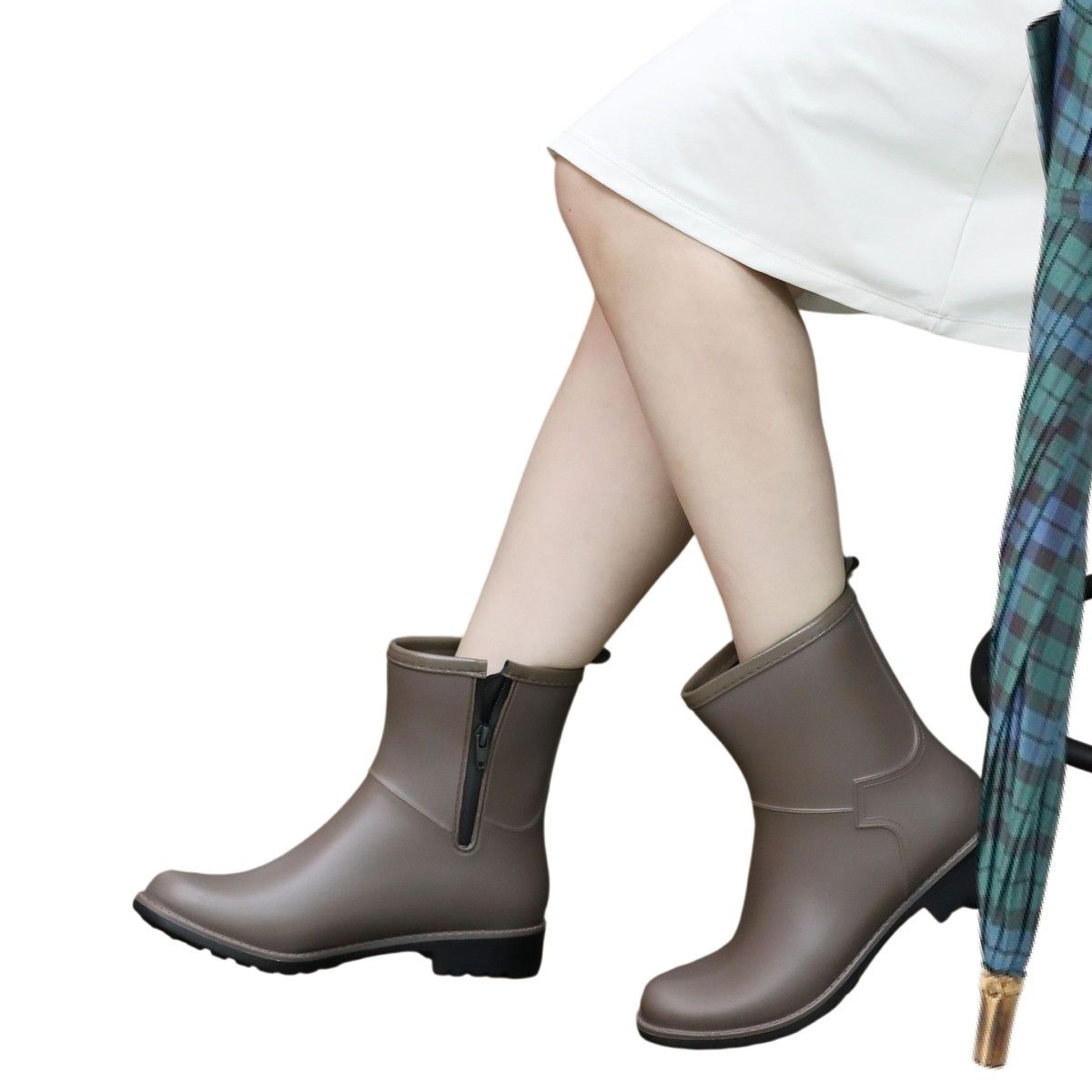 丸和貿易/サイドジップレインブーツ ブラウン (L)/4009648-02