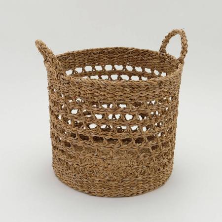 志成販売/素朴な風合いが味わい深い シーグラスの透かし編みバスケット(L)/320008