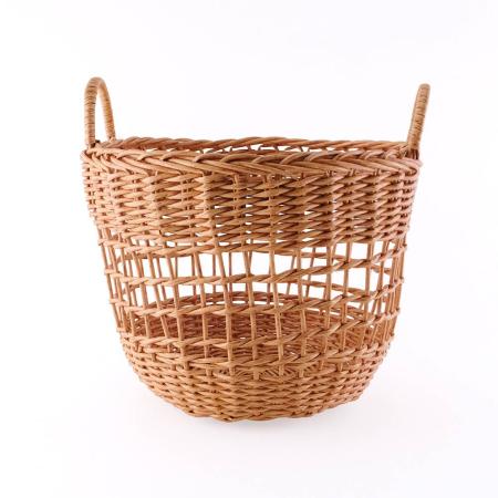 志成販売/ナチュラルタッチがインテリアに馴染む 持ち手付きラウンドバスケット(L)/108269