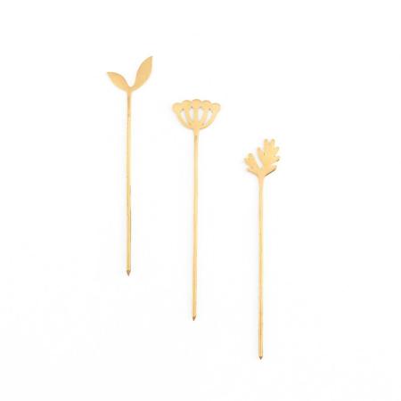 志成販売/毎日がハレの日になる BRASSで作った 植物モチーフピック 3個入り/305178