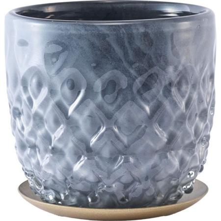 特価◎ホワイエ/DGガラスアールポット&ソーサーφ10.5xH10.5 クリスタルグレイ/2C00048CRGY