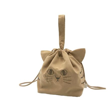 特価◎drawerplus/にゃふにゃふ ランチ巾着バッグ ブラウン/421505