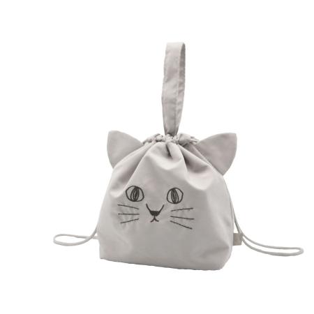 特価◎drawerplus/にゃふにゃふ ランチ巾着バッグ グレー/421506