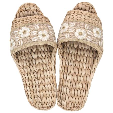 drawerplus/ガマスリッパ フラワー刺繍リボン ゴールド/221621