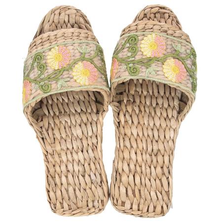 drawerplus/ガマスリッパ フラワー刺繍リボン グリーン/221622