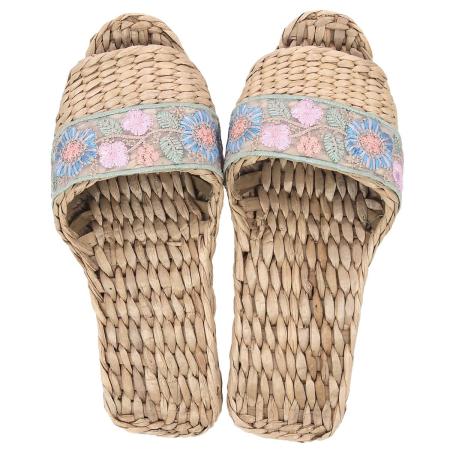 drawerplus/ガマスリッパ フラワー刺繍リボン ブルー/221623