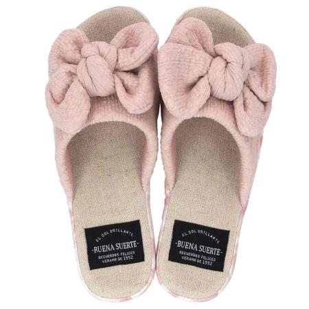 drawerplus/サマースリッパ 水彩柄サイドリボンスリッパ Mサイズ シェルピンク/221608