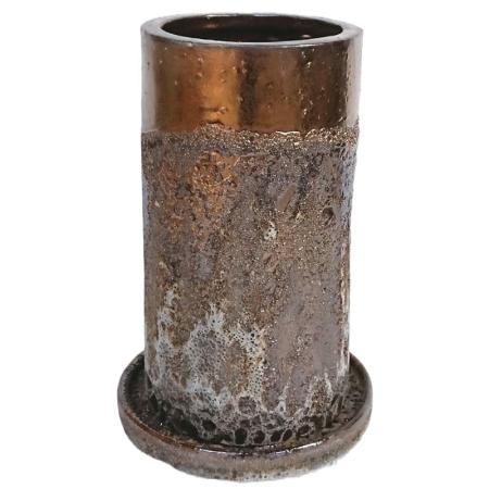 特価◎丸滉製陶/5号 シリンダー 受皿付/HA-4325-BZ
