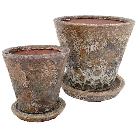 特価◎丸滉製陶/6号 丸深切立 受皿付/HA-4307-YM(2/Set)