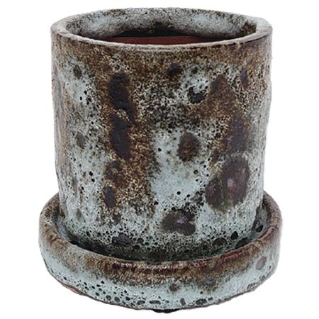特価◎丸滉製陶/4号 シリンダー 受皿付/HA-4381S-RR