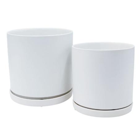 特価◎丸滉製陶/7号 シリンダー 受皿付/MJ-18-WH(2/Set)