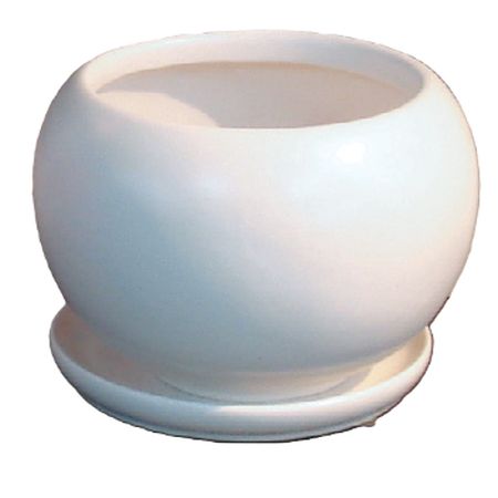 特価◎丸滉製陶/4.5号 丸形ボール鉢 受皿付/QDA-116-WH