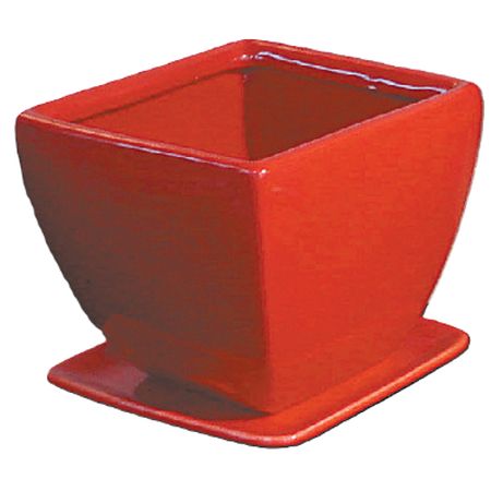 特価◎丸滉製陶/4.5号 正角鉢 受皿付/QDA-133-RED