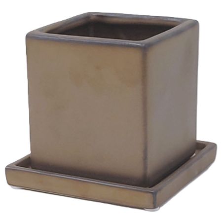 特価◎丸滉製陶/3.5号 キューブ ブロンズ 受皿付/QDA-30ZE
