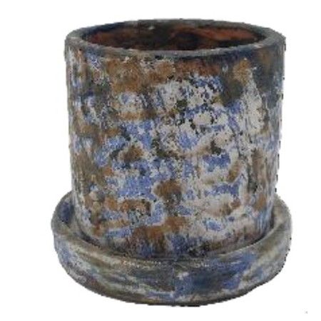 特価◎丸滉製陶/4号 シリンダー 受皿付/HA-4381S-BRW