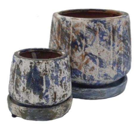 特価◎丸滉製陶/6.5号 つぼ型たて筋 受皿付/HA-4771-BRW(2/Set)