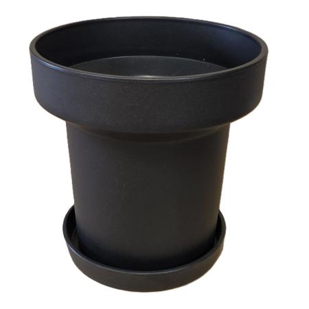 丸滉製陶/4号丸トールプラ鉢 皿付 ブラック/XL-12H-BK