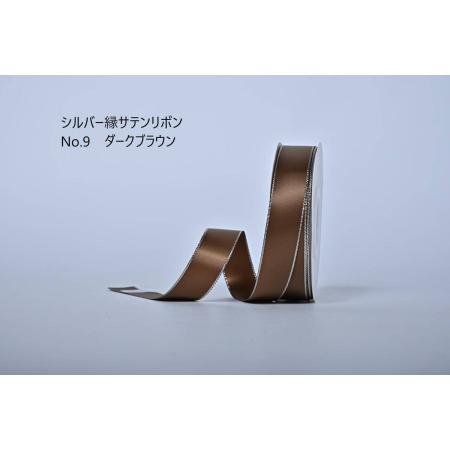 SHINKI/シルバー縁サテンリボン 22mm NO.09 ダークブラウン
