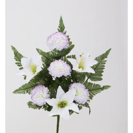 特価◎【造花】ビダヤコム/仏花ブッシュ(リリー/カーネーション) ホワイト/パープル/V25091-276W/PP