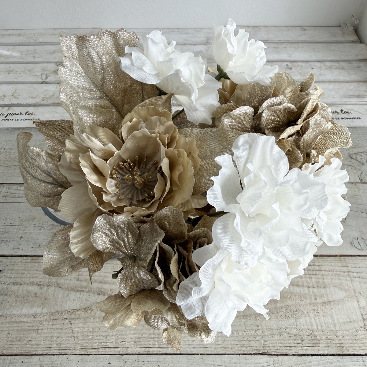 即日★【造花】ビダヤコム/シャインローズピオニーブッシュ ゴールド/V24179-018GD